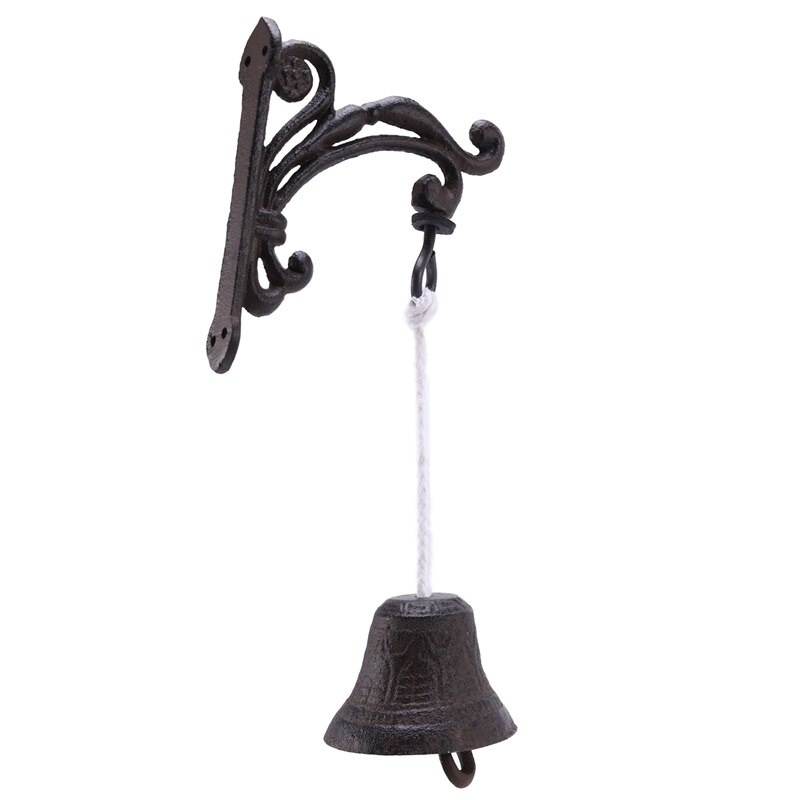 Cast Iron Wall Bell Rustic Style Manually Shaking Wall Hanging Doorbell Outdoor Mounted Dinner Bell for Garden Patio