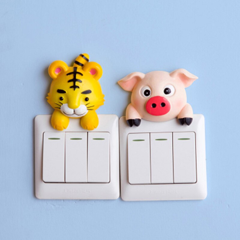 Pig Tiger Animal Shape Cartoon Socket Protective Cover Bathroom Toilet Kids Room Decoration Switch Decal Sticker Home Decoration