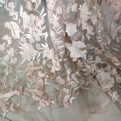 Three-dimensional Colorful Chiffon Flower Mesh Embroidery Fabric For Skirt Wedding Dress Fabric: 05