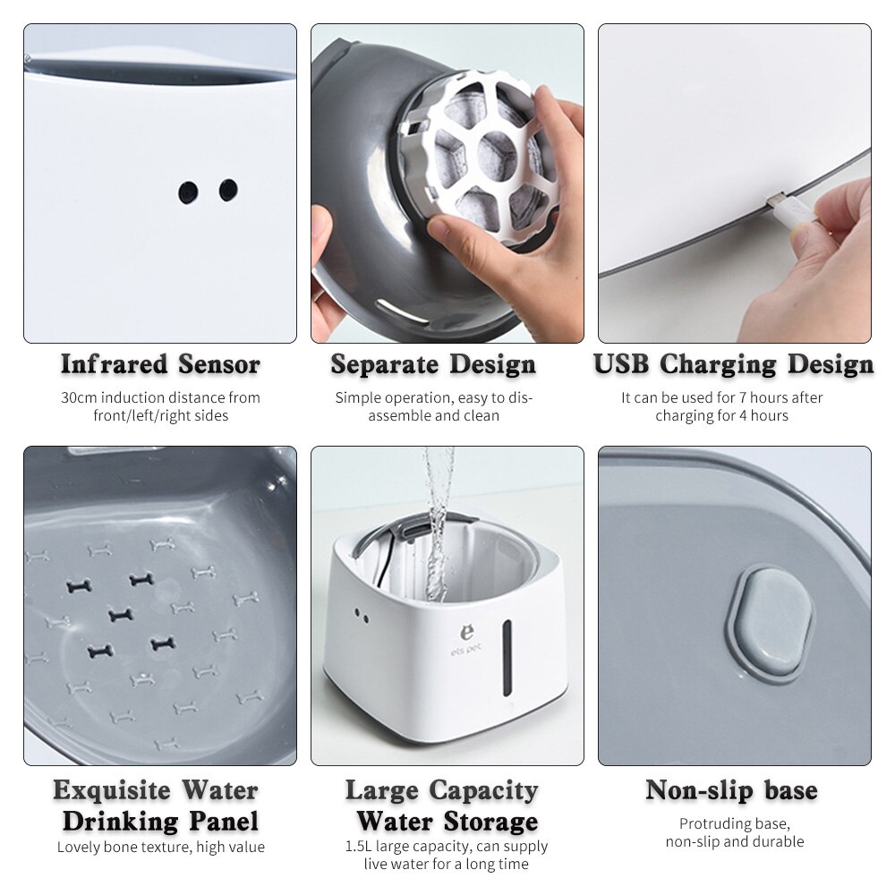 Infrared sensor 1.5L Automatic Pet Cat Water Fountain USB Dog Cat Pet Mute Drinker Feeder Bowl Pet Drinking Fountain Dispenser