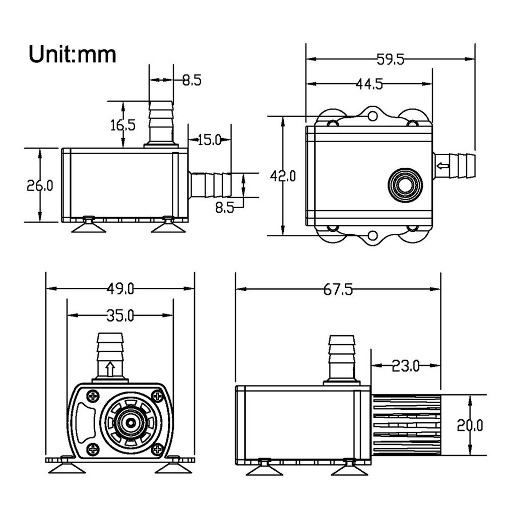 Decdeal Ultra-quiet USB Mini Brushless DC Water Pump DC5V 4.8W 300L/H Lift 300cm Submersible Fountain Aquarium Circulating