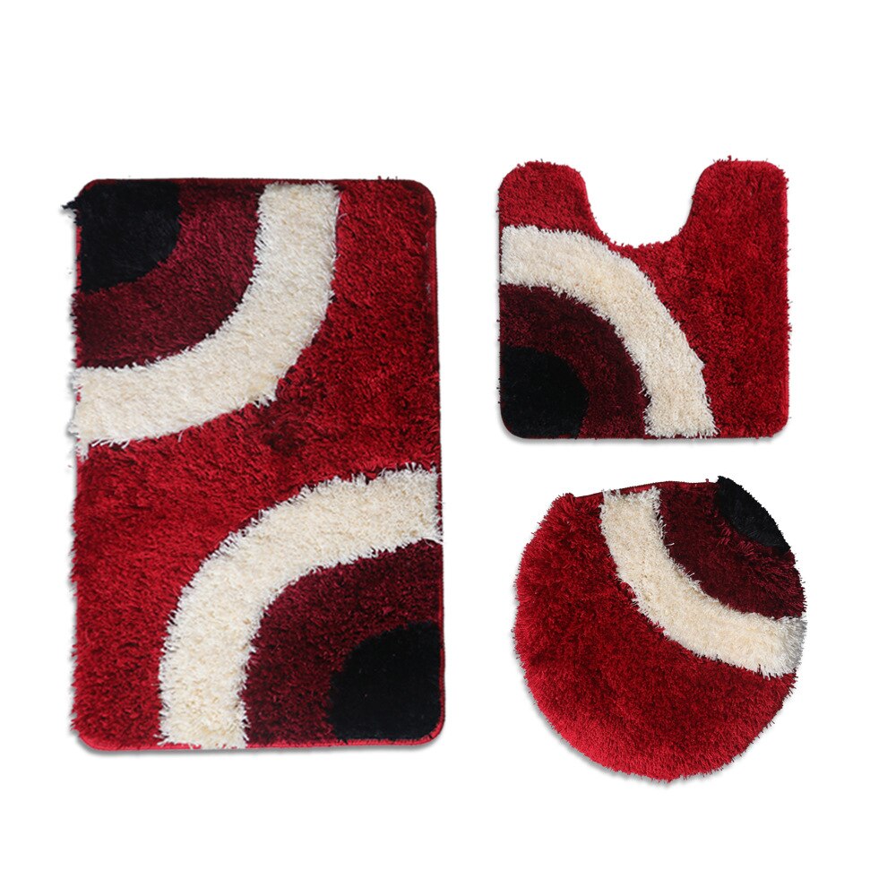Europese geometrische abstracte flockmatset voor thuis toilet waterabsorberende antislipmat u-kussencombinatie driedelige badmat: 08
