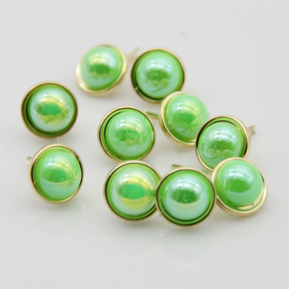 20pcs Big Colorful Pearl Brads Metal Gold Scrapbooking Embellishment Decor DIY Crafts Accessories Handmade Photo Album Fastener: Grass Green as photo