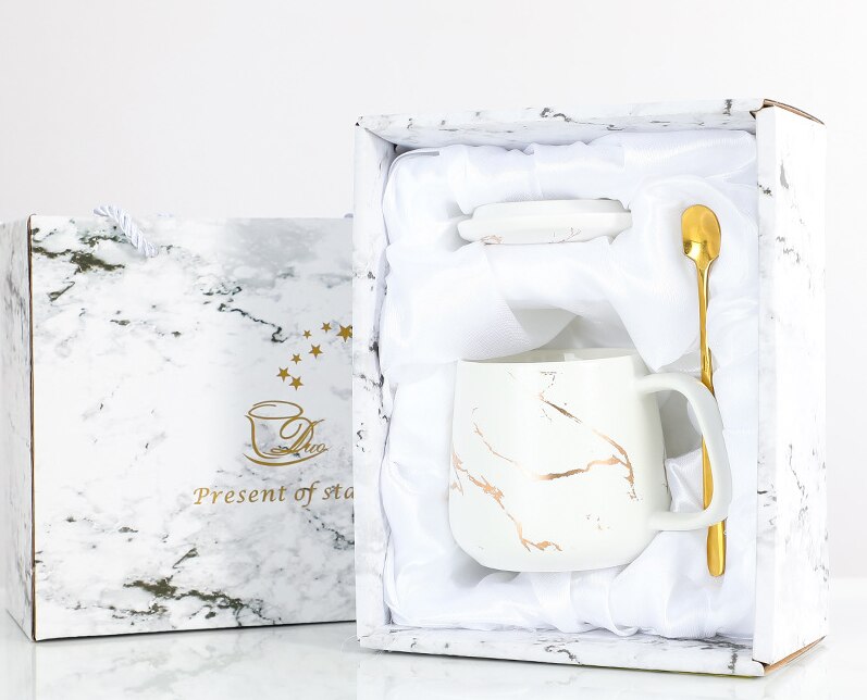 Nordic style marbled simple ceramic mug mug breakfast office coffee cup couple mug: A