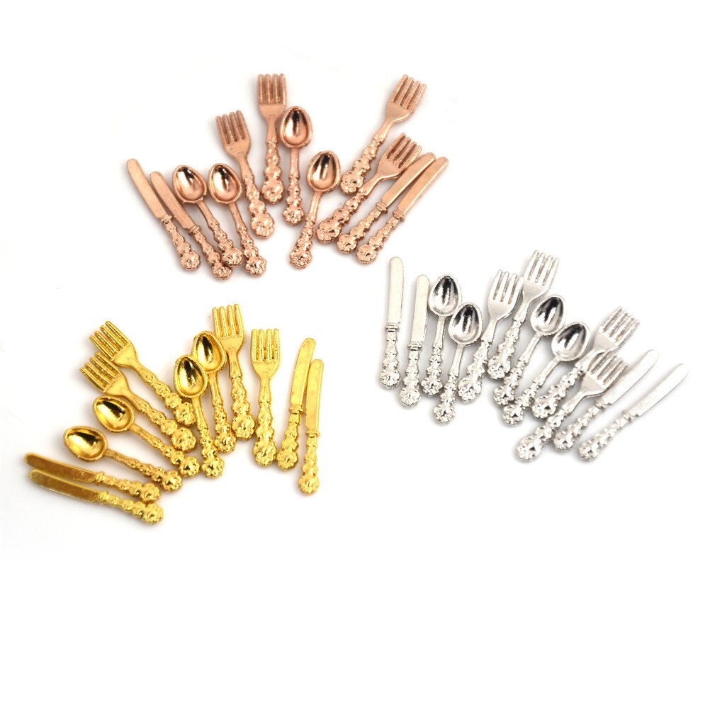 1Set 1:12 Fork Knife Soup Spoon Tableware Simulation Dollhouse Miniature Accessories Kitchen Food Furniture Toys