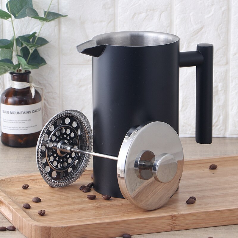 1.5L Franse Pers Koffiezetapparaat Rvs Koffie Percolator Pot Dubbele Muur Enorme Capaciteit Handleiding Koffiekan Koffie Container: Black 1000ML