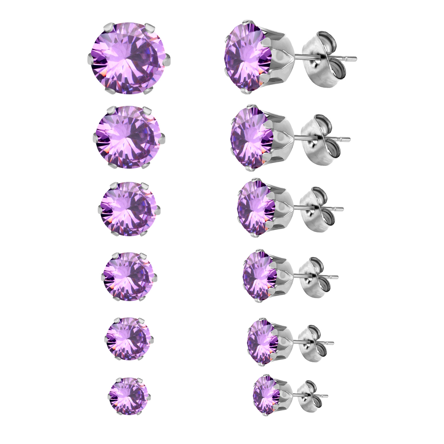 LUXUSTEEL 6 Paare/einstellen CZ Ohrstecker Edelstahl rund weiß Zirkonia hypoallergen 6 Krallen Ohrring trendiger Schmuck: Antikes Gold überzogen