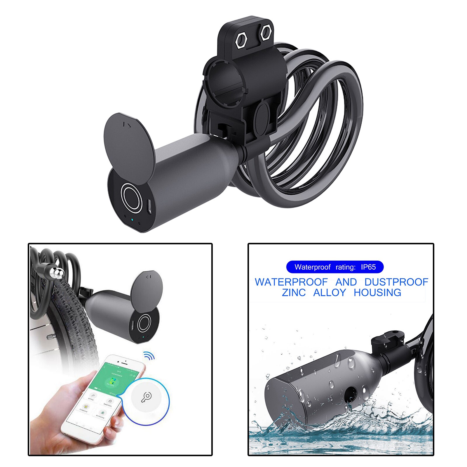 Fingerprint Bike Lock Anti-Theft Keyless Bicycle Lock USB Rechargable Bicycle Cable Locks