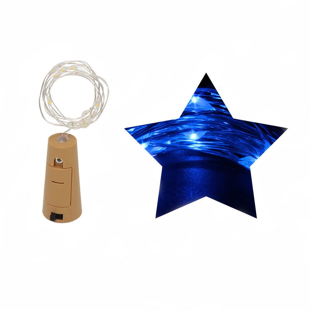 1PCS 2M LED Cork Shaped 20 LED Night Fairy String Light Kork Solarbetrieben Licht Wine Bottle Lamp Party Celebration: Blue
