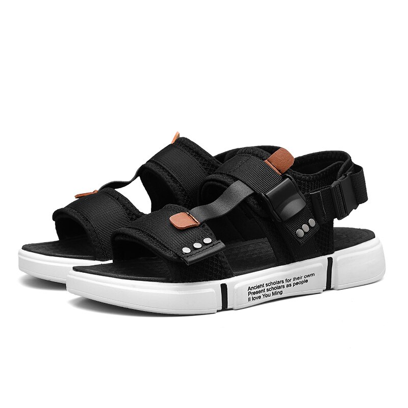 de casual sandles slip sandale homens gladiator homme sandals hollow for praia in sport slippers big luxury shoes dress sandal: black / 41