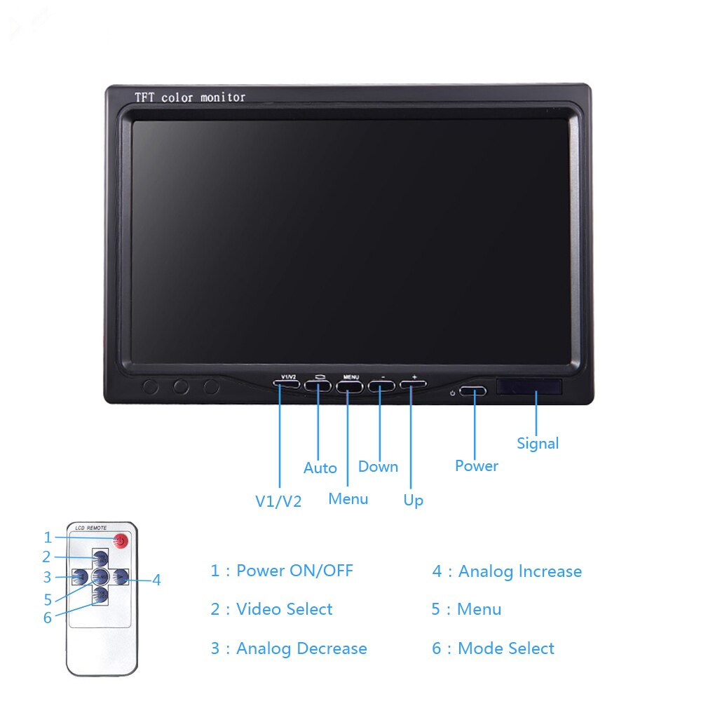 7 Inch TFT Color LCD Car Rear View Camera Monitor Support Rotating The Screen and 2 Video Input AV Inputs LCD Monitor