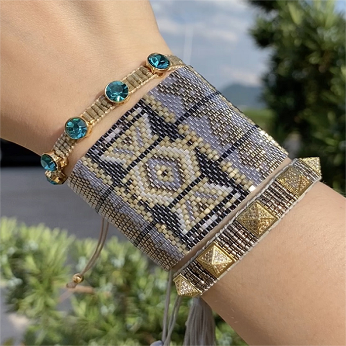 Bluestar Vrouwen 3 Stuks Een Set Gemetric Armbanden Handgemaakte Bohemian Crystal Bead Micro Pave Zirkoon Miyuki Armbanden: Set