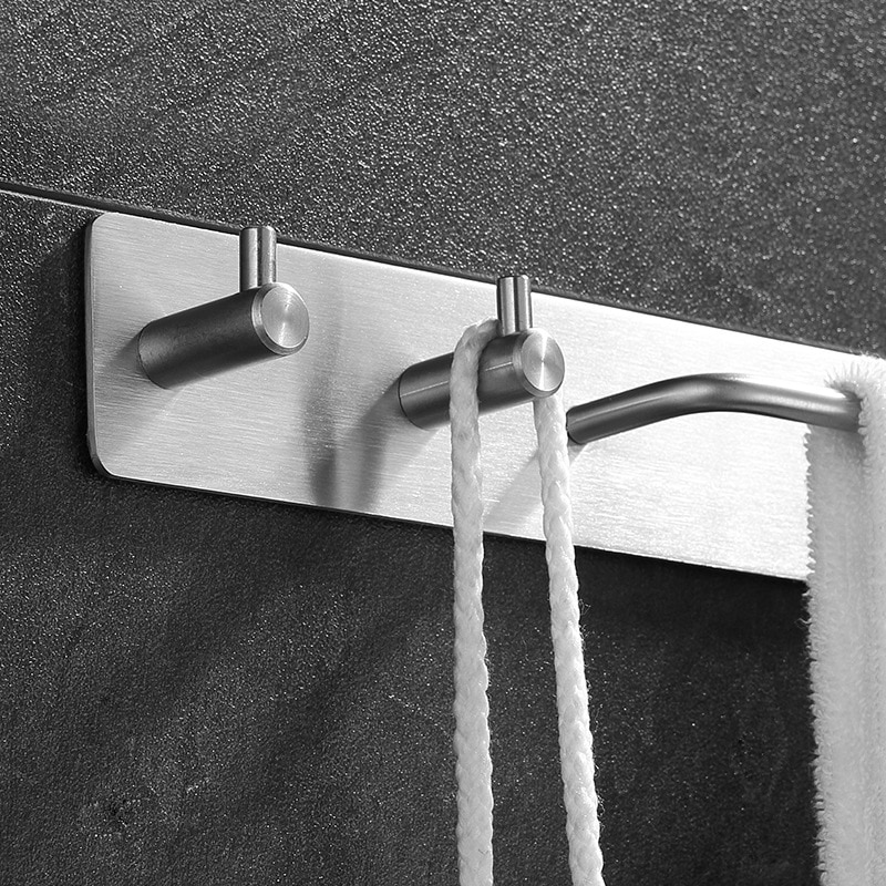 Badeværelse håndklædeholder med kroge vægmonteret 304 rustfrit stål håndklædeholder klæbende køkken badeværelse opbevaring holder arrangør