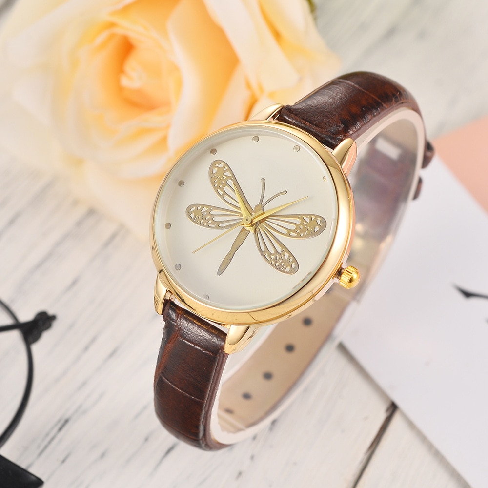 dames grande libellule montres étudiant Quartz bracelet en cuir montre tête montres créatives pour fille zegarek damski