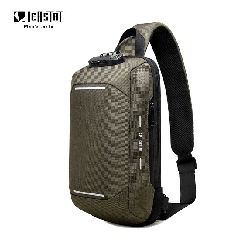 LEASTAT Men's Chest Bag USB Anti-theft Scratch Resistant Shoulder Bag Casual Waterproof Reflective Crossbody Bag