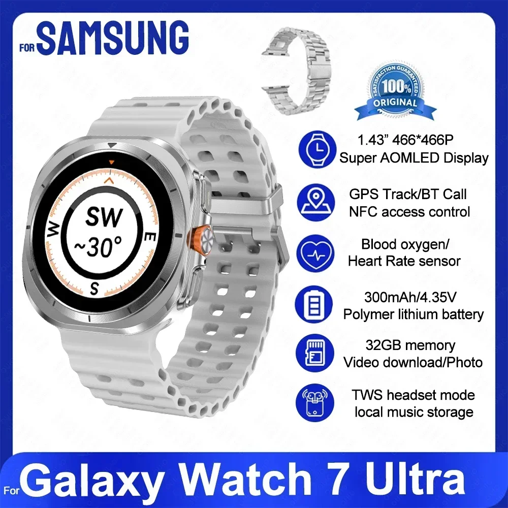 Novo galaxy watch 7 ultra relógio inteligente 32gb de memória gps nfc masculino 1.5 "tela amoled rastreador de fitness saúde pulseira inteligente para samsung: YELLOW