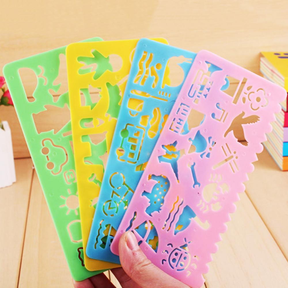 4Pcs Template Image Ruler DIY Paper Card Craft Painting Stencil Drawing Tool Drawing ruler drawing template School supplies