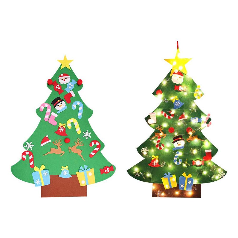 DIY Felt Christmas Tree Set & Led String Lights Wall Hanging Detachable Ornaments Xmas Children Christmas Home Decorations