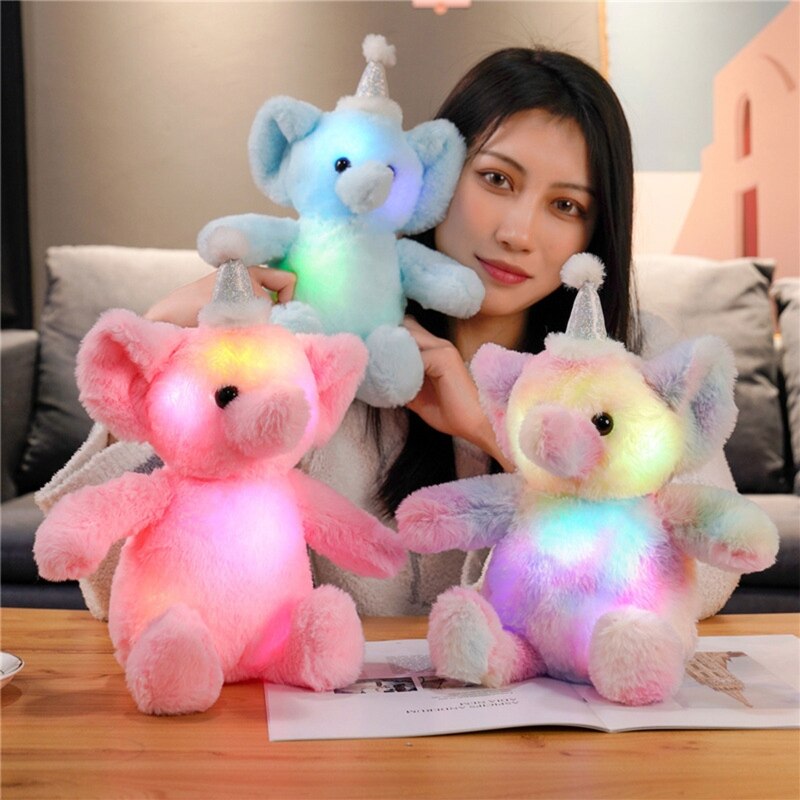 30cm Charm Light Up Elephant Plush Animal LED Doll Glow in the Dark Home Decor Window Display Preschool Favor 85DE