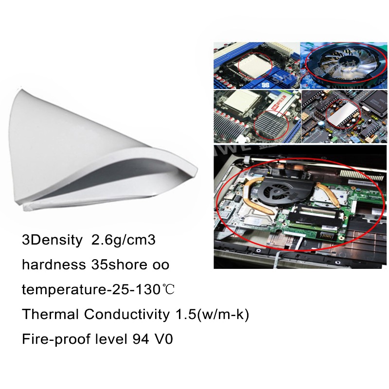 2pcs Gdstime 100 millimetri x 100 millimetri x 0.5 millimetri 0.05 centimetri di Spessore Bianco Conduttivo Termico Del Silicone Pad