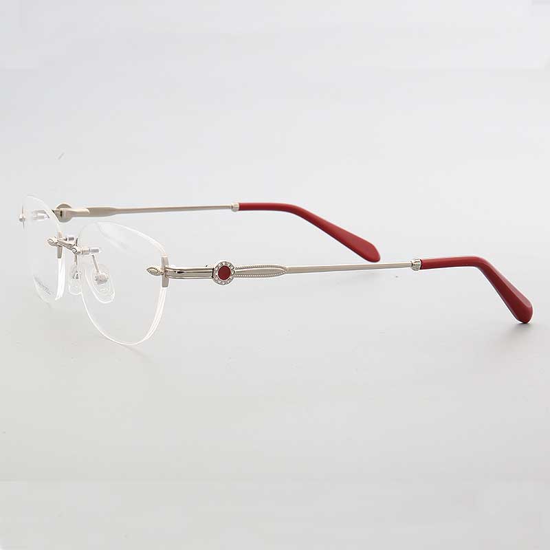 Kvinder kantløse brillerammer til kvinder metal brillerammer kvindelige firkantede ovale rustfrie stål rx briller: C2