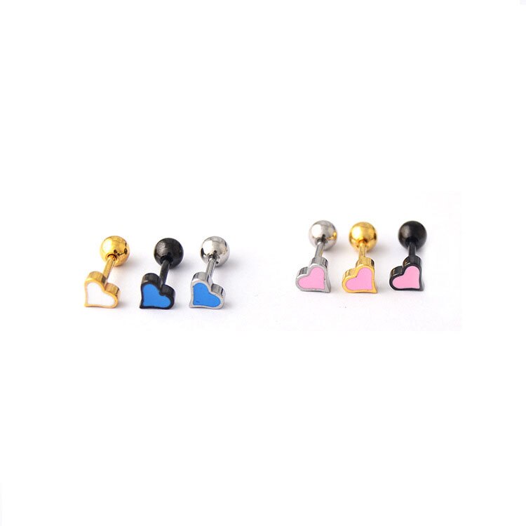 1 pz moda carino blu rosa rosso smalto nero amore cuore orecchini a bottone per le donne acciaio inossidabile cartilagine elica Piercing orecchino