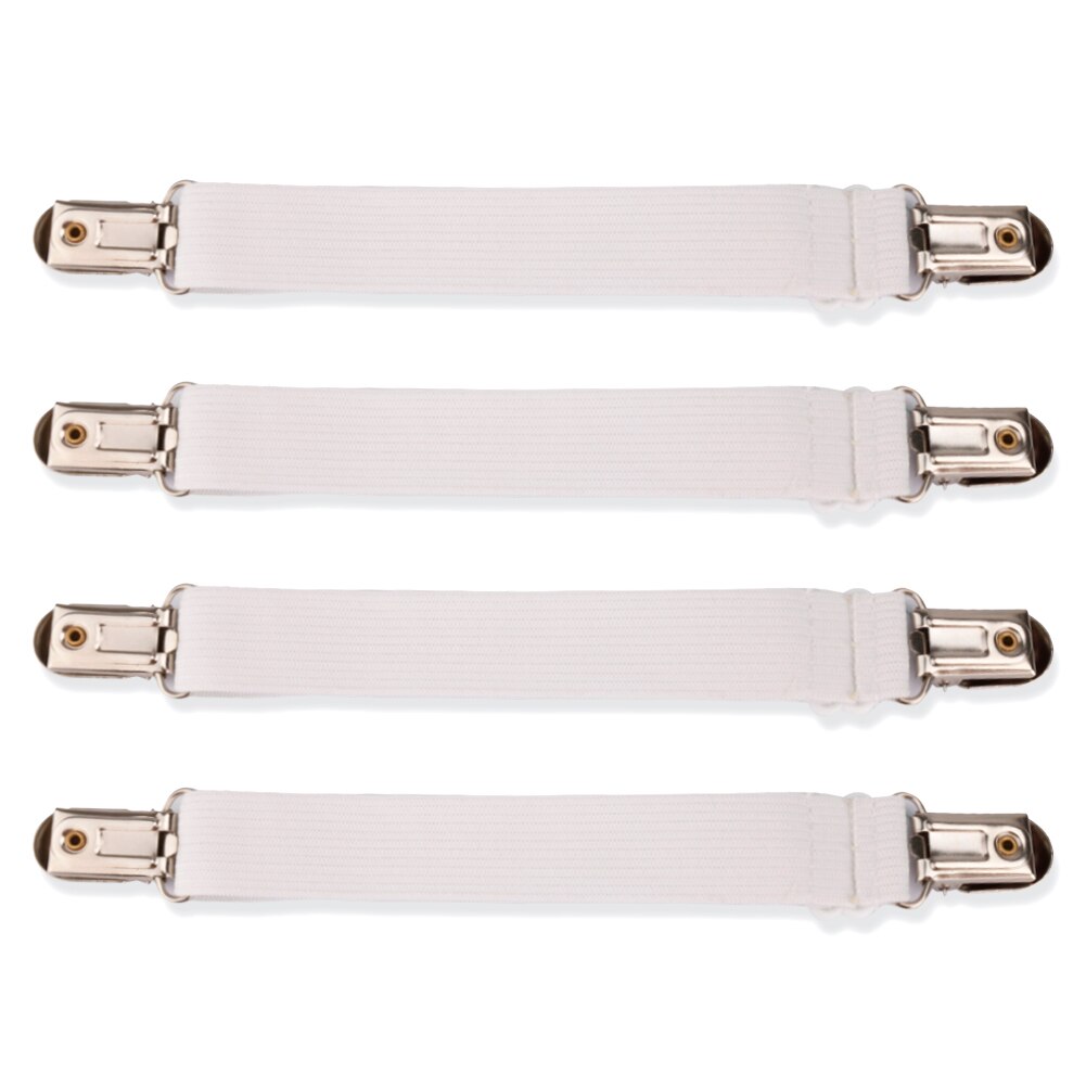 4Pcs Elastische Matras Jarretel Laken Dekbed Retainer Strap Metalen Clips Kussenovertrekken Houder Anti Slip Hoeslaken Beddengoed Grijpers: White