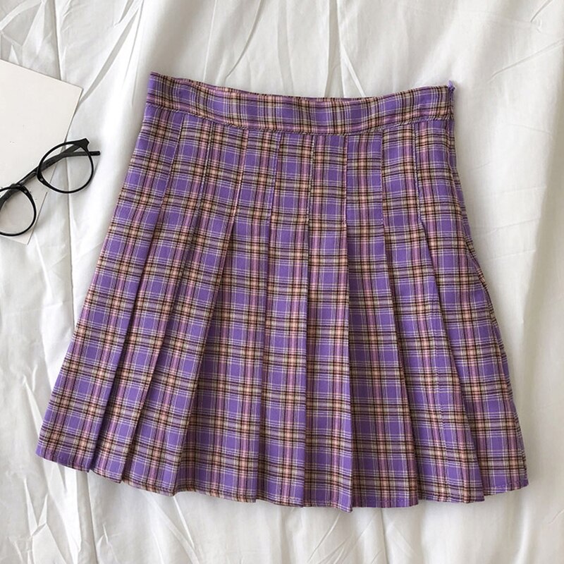 Summer Casual Women Skirts Harajuku Student Korean Pleated Skirt High Waist Female Sweet Mini Plaid Cute Kawaii Skirts