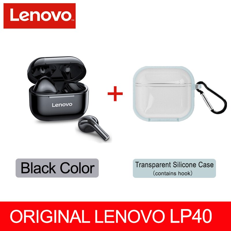 Nowy oryginalny Lenovo LP40 TWS bezprzewodowe słuchawki Bluetooth 5.0 podwójna redukcja szumów Stereo Bass sterowanie dotykowe długi tryb gotowości 230mAH: LP40 Black a TM Case