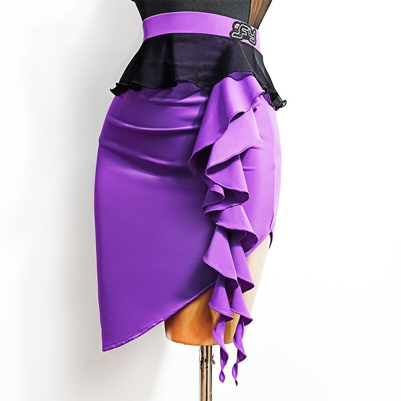 Falda de baile latino para adultos, ropa de práctica con volantes, falda morada Irregular, disfraz de baile de Samba, Rumba, Tango, VDB2698,