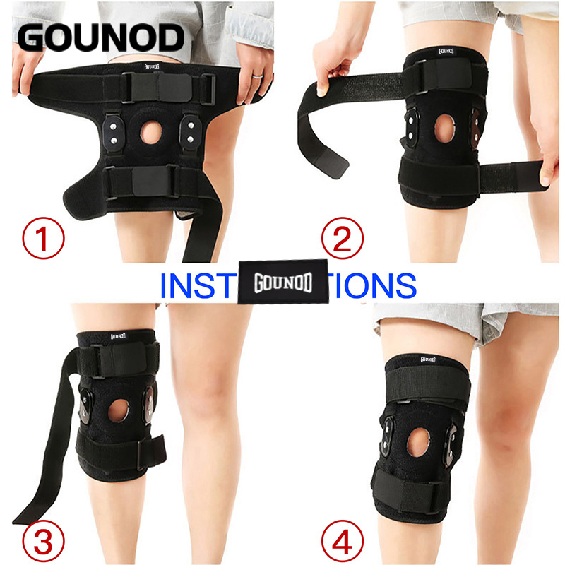 Rodillera con bisagras ajustables GOUNOD, soporte para articulación de rodilla, envoltura de menisco, alivia la fatiga de la rodilla, 1 ud./2 unidades