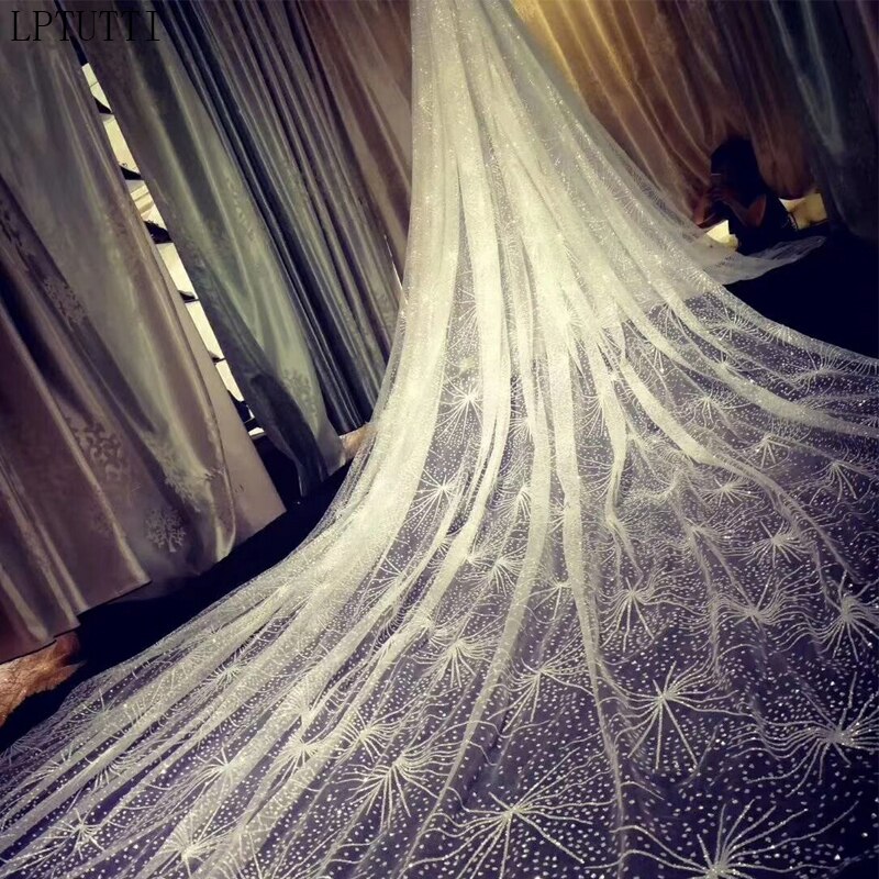 LPTUTTI Luxury sequins Mantilla Wedding Marry Headdress Accessories long cathedral Bridal Wedding Veil With Comb