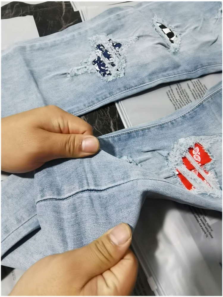Männer Heißer schlank Jeans Zerrissene Netz Patchwork strecken Denim Hosen Elastische Hüfte-hüpfen Joggen Bleistift Hosen männer kleidung