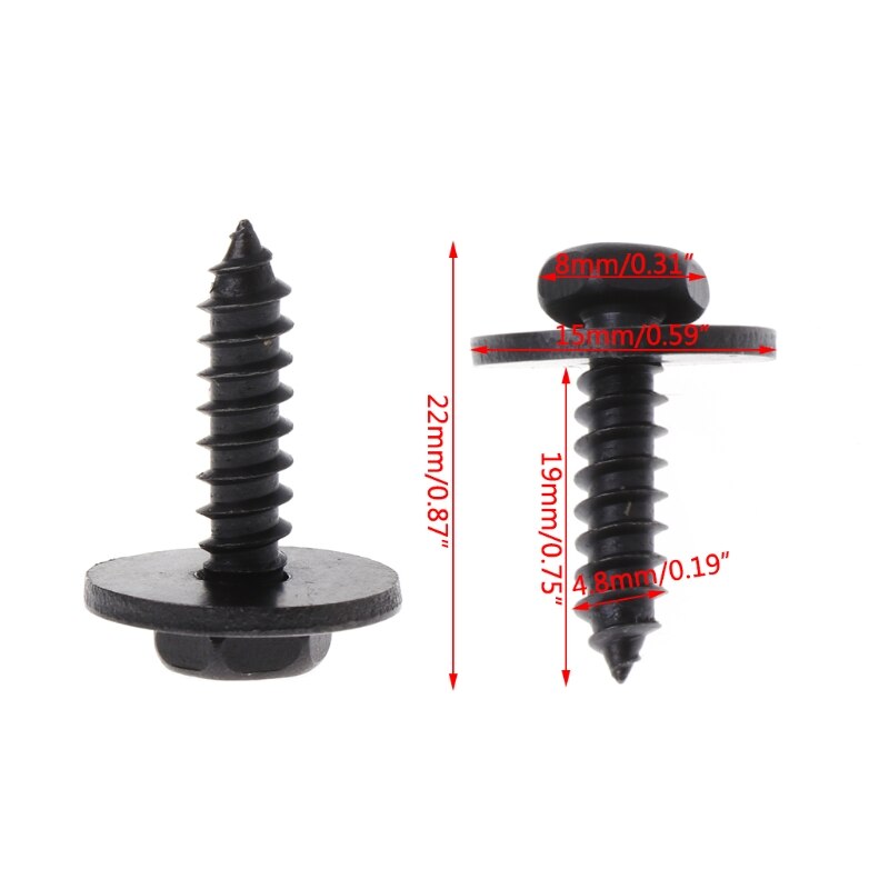 10 Pcs 4.8x19mm Self-Tapping Screws Captive Loose Washer 8mm Hex Head Black 1XCF