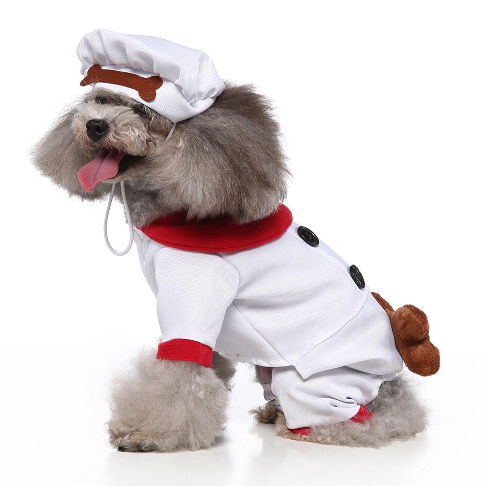 Lustige hunde-cosplay-kostüme, kochkostüme mit hut für halloween, weihnachten und partys (größen s-xl)