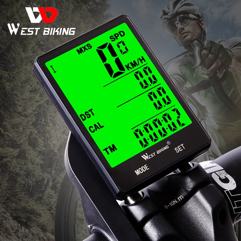 WEST BIKING-velocímetro de ciclismo, ordenador con pantalla grande de 2,8 pulgadas, resistente al agua, 20 funciones, inalámbrico y con cable, para bicicleta de montaña