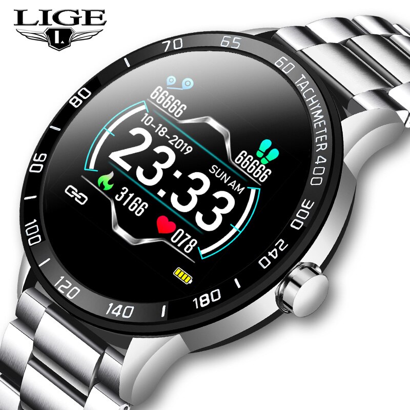 Luik Stalen Riem Smart Horloge Mannen Hartslag Bloeddruk Gezondheid Monitoring Sport Waterdichte Smartwatch Fitness Tracker + Box