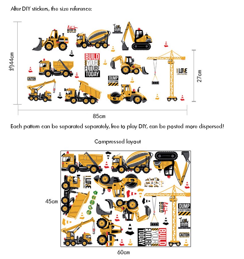 Pegatinas de pared DIY para habitaciones de niños, coches de transporte, camiones, papel tapiz para excavadora, decoración del hogar, decoración de habitaciones de chicos, Póster Artístico de pared, 45x60cm