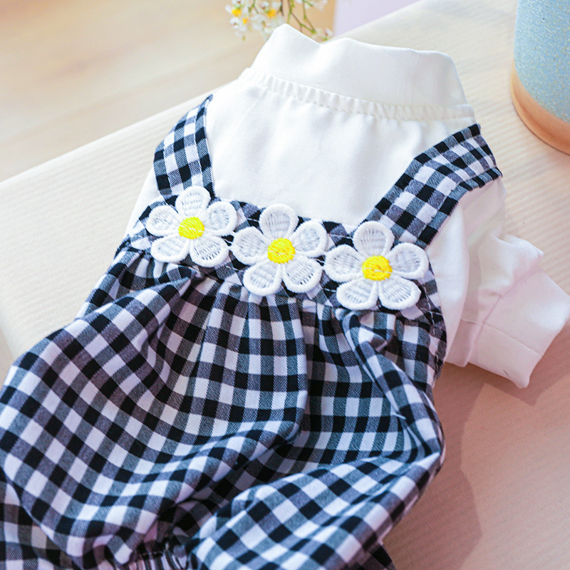 Sudadera negra a cuadros para gato, abrigo de eshinx para Bulldog Francés, peto de Margarita para mascotas, ropa de Primavera de poliéster para gato