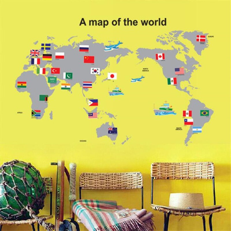 Cartoon world map wall sticker classroom bedroom wall decoration teaching map wall stickers for kids rooms