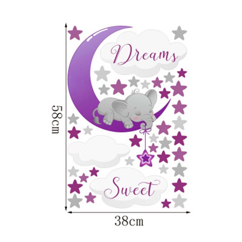 Éléphant lune étoiles doux rêve Stickers muraux pour enfants chambre décor à la maison fille chambre autocollants décoratifs bébé chambre décalcomanie autocollants: VIOLET