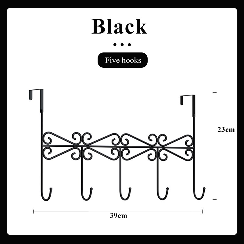 Door Hooks Coat Hat Clothes Holder Free-Punch Towel Hat Holder Key Hanger For Kids Bedrom Bathroom Door Back Storage: 5 Hooks-Black
