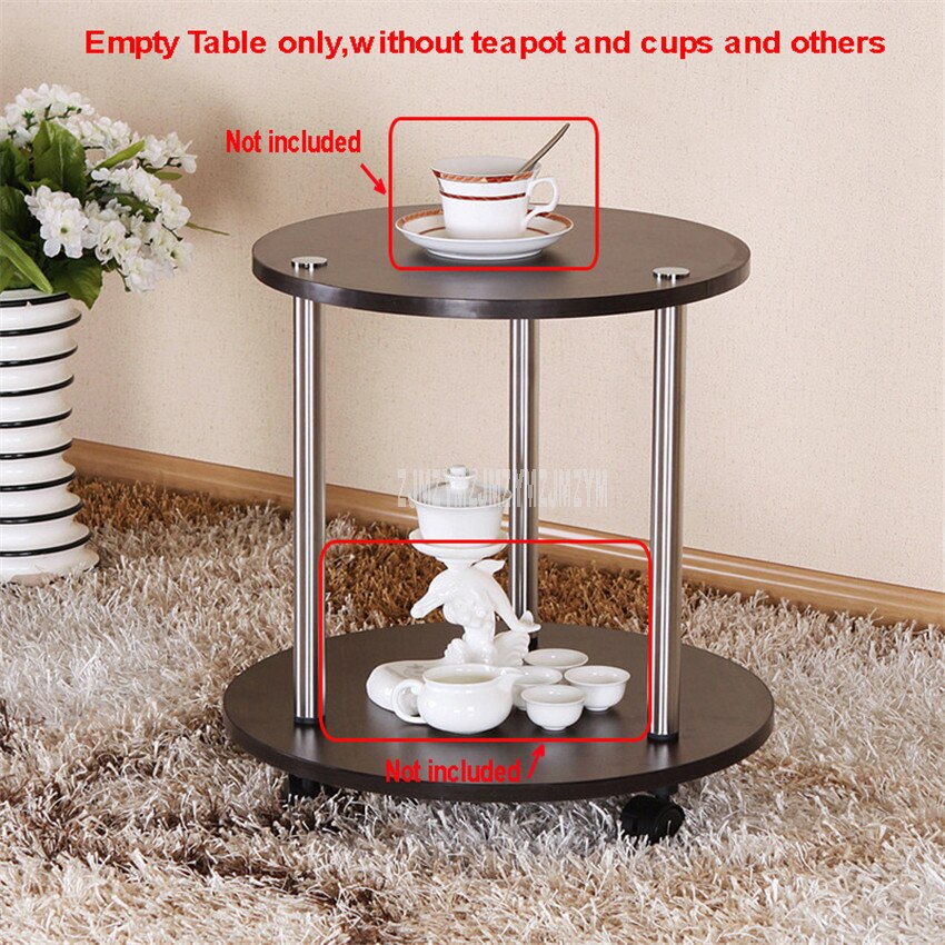 2 Layer Modern Movable Round Tea Table With Wheel Living Room Bedroom Corner Wood Small Sofa Side Low Table: Black Walnut Color