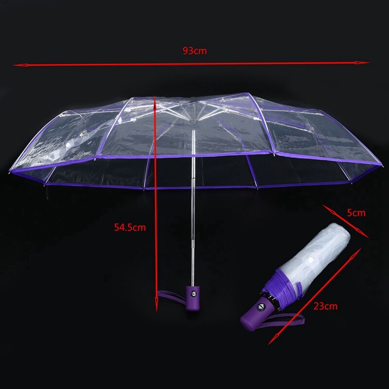 2 Pcs Transparent Umbrella Automatic Umbrella Rain-Transparent+Purple Border & Transparent+White Border