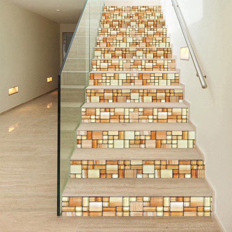 PVC wallpaper wooden combination simple 13 pieces of DIY stair stickers, step stickers wall stickers