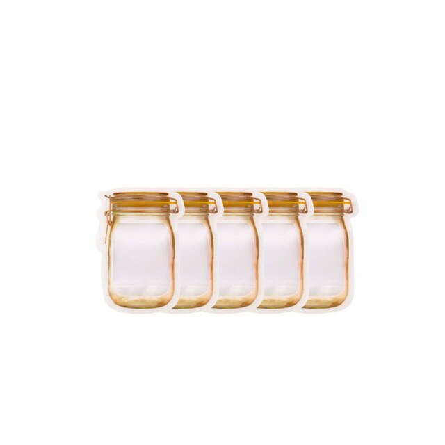 Eco Friendly Portable Mason Jar Bag Plastic Kitchen Organizer And Storage Container Box Bolsa De Plastico Rangement Ziplock Bags: s 5pcs