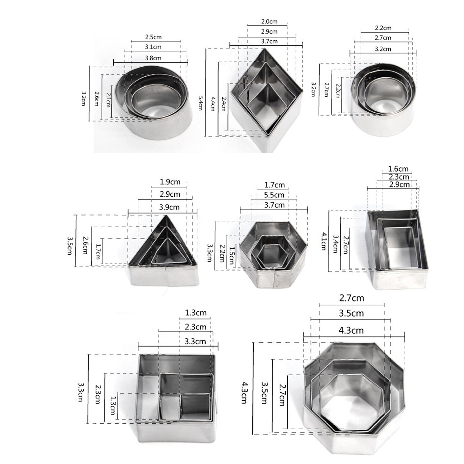 4 #24 Pcs Diy Cake Keuken Fondant Roestvrijstalen Huishoudelijke Cookie Cutter Set Biscuit Mold Dessert Bakken Tool Geometrische vorm