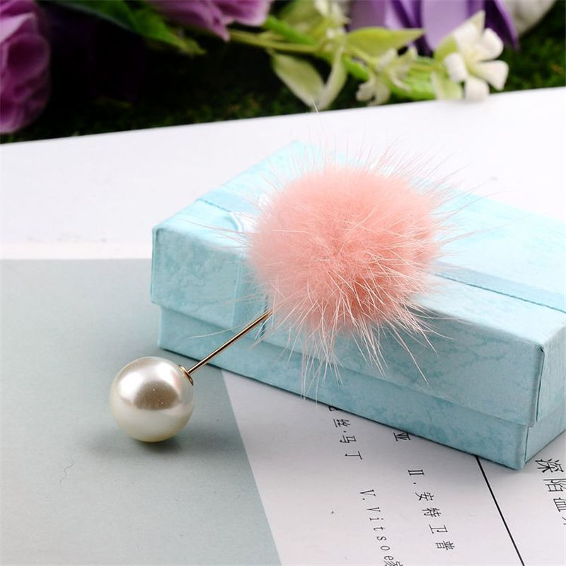 1 stuk Leuke Pom Pom Bal Imitatie Parel Badge Pin Op Broche Pins Voor Vrouwen Jurk Kraag Pak Revers Sieraden decoraties: pink