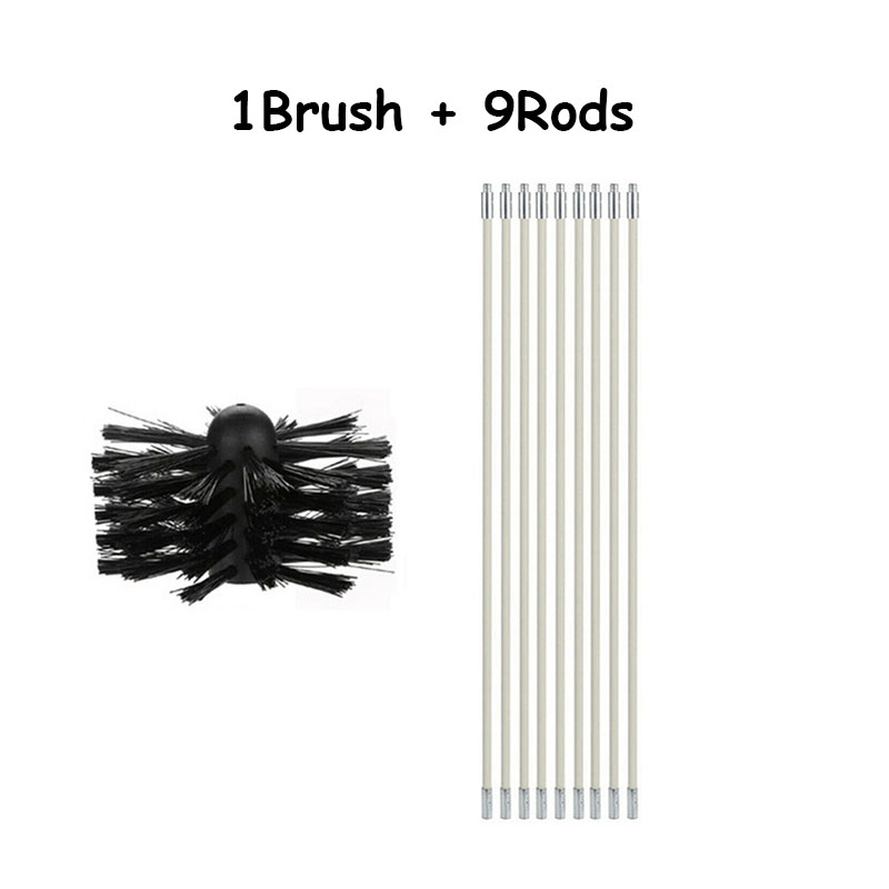 Lange Handvat Flexibele Pijp Staven Met Nylon Borstel Voor Schoorsteen Cleaner Borstel Schoon Rotary Sweep Systeem Haard Kit Rod Tool set: 1brush 9rods