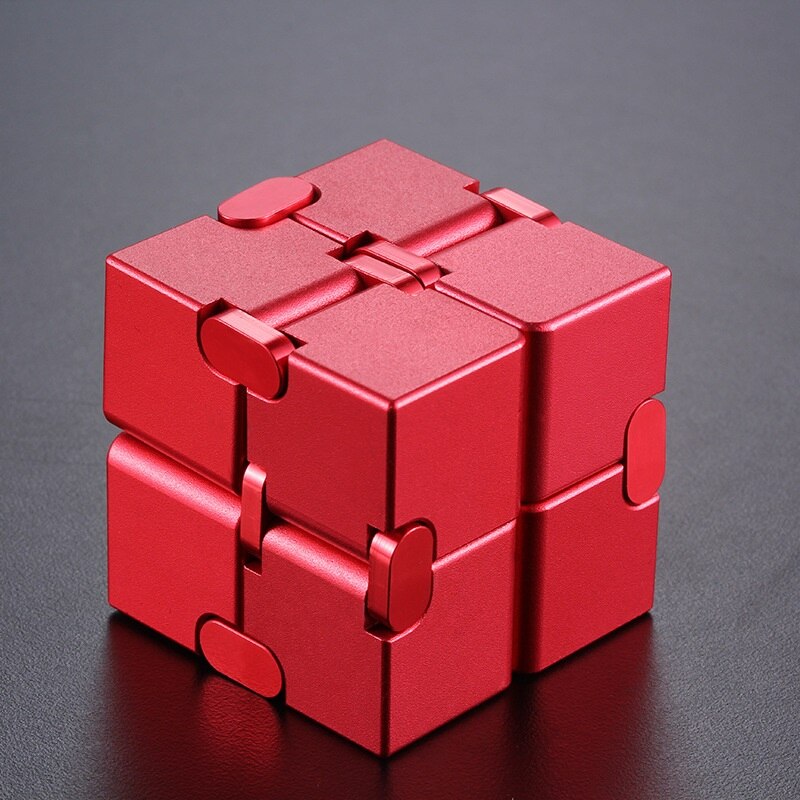 Aluminum Alloy Magical Infinity Cubeb Fidget Toys Infinite Flip Decompression Cubes for Stress Relief: Upgrade red